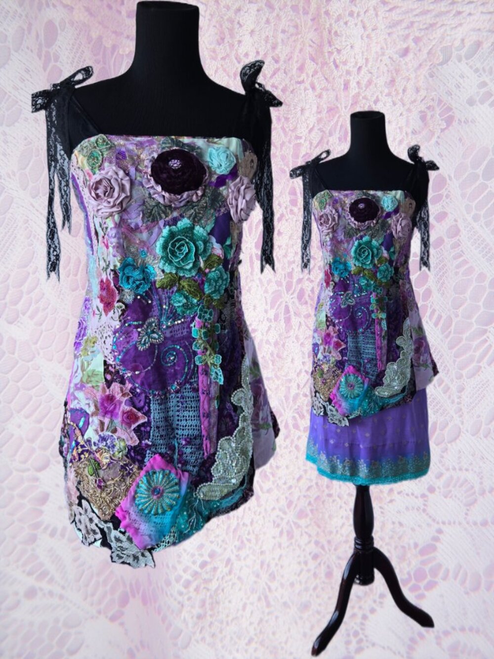 Handmade Purple Sparkly Jewelled Tunic Babydoll Blouse Mermaidcore Medium